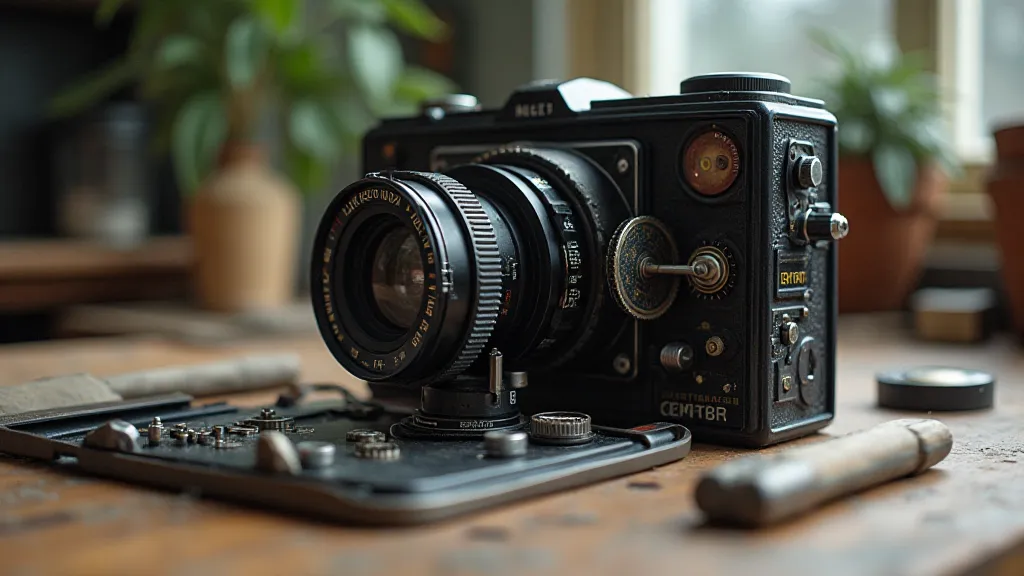 Vintage camera disassembled for repair