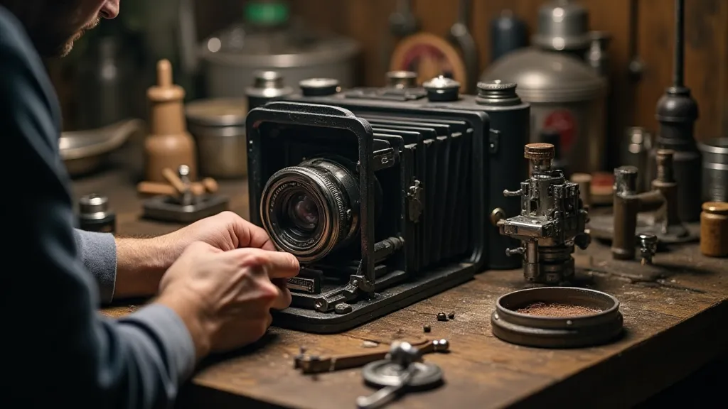 Antique camera repair workshop