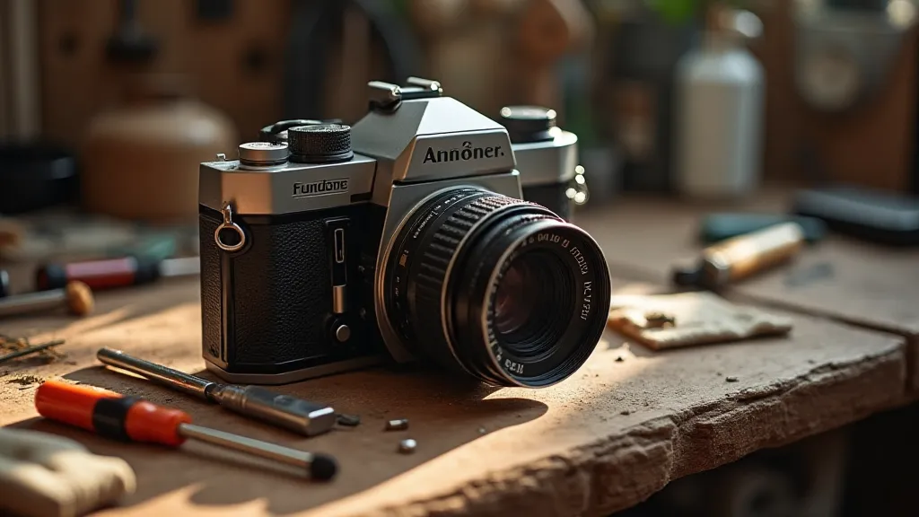 Vintage film camera restoration setup