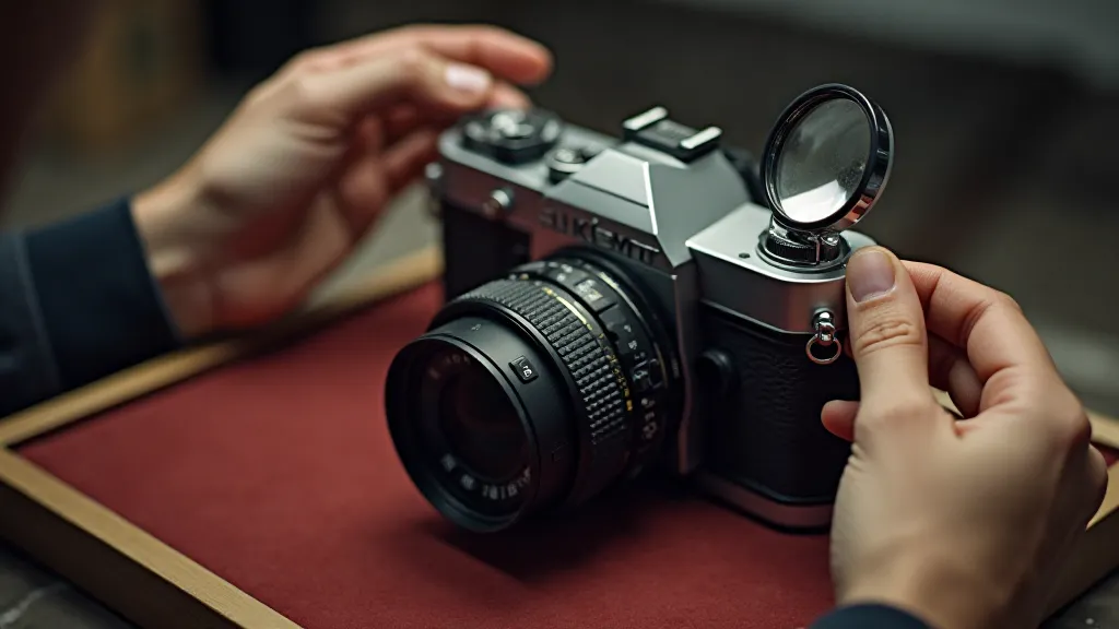 Collector examining a vintage camera
