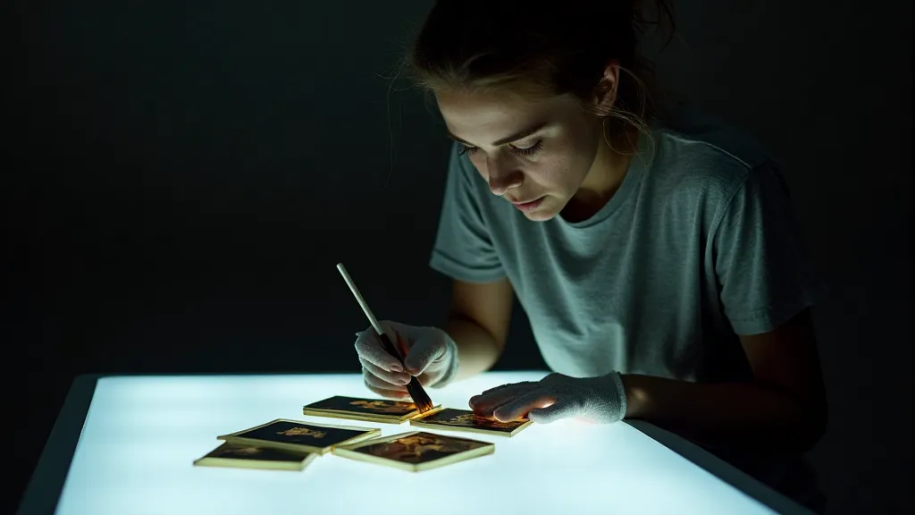 Examining film negatives on a light table