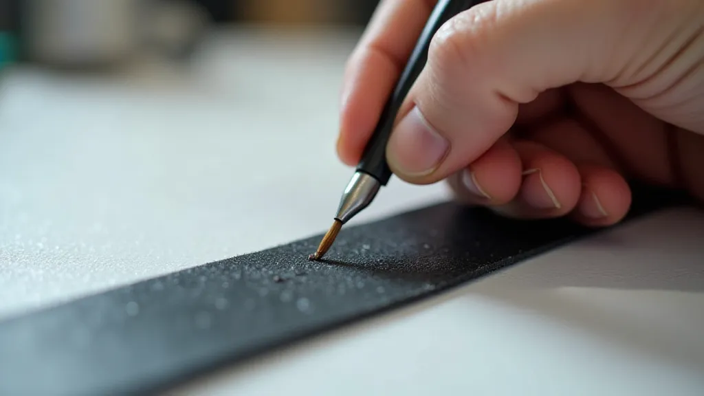 Close-up of a hand carefully applying adhesive to a new foam light seal.
