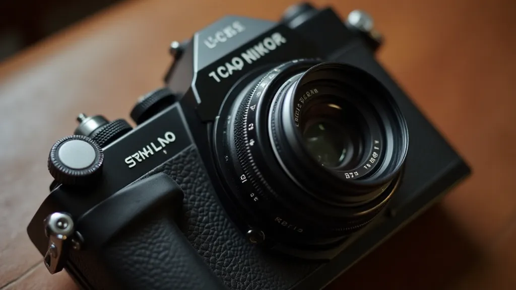 Vintage rangefinder camera closeup