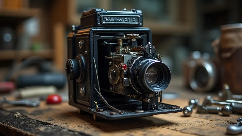 Disassembled Rolleiflex camera showing internal components